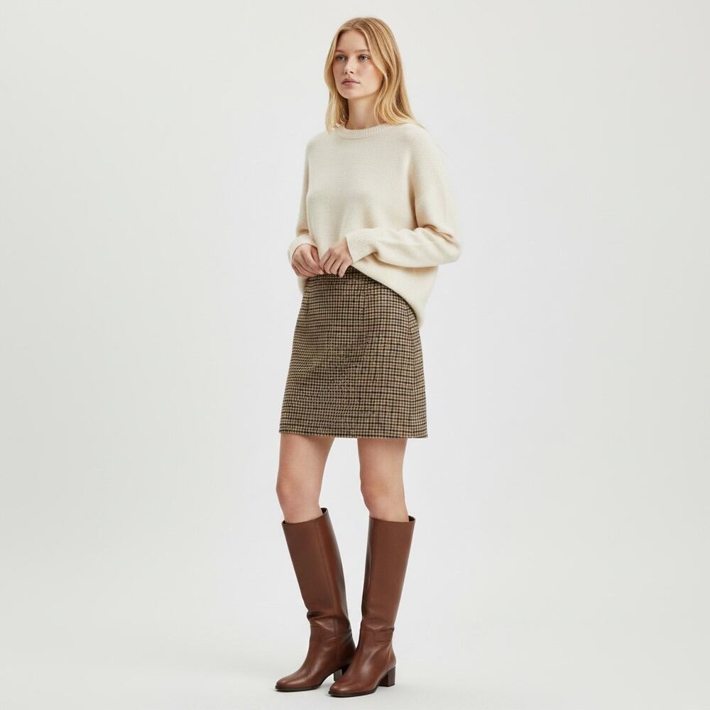 J. Crew Wool Blend Mini Skirt NWT Women's Sz 0 Houndstooth Plaid Brown Academia
